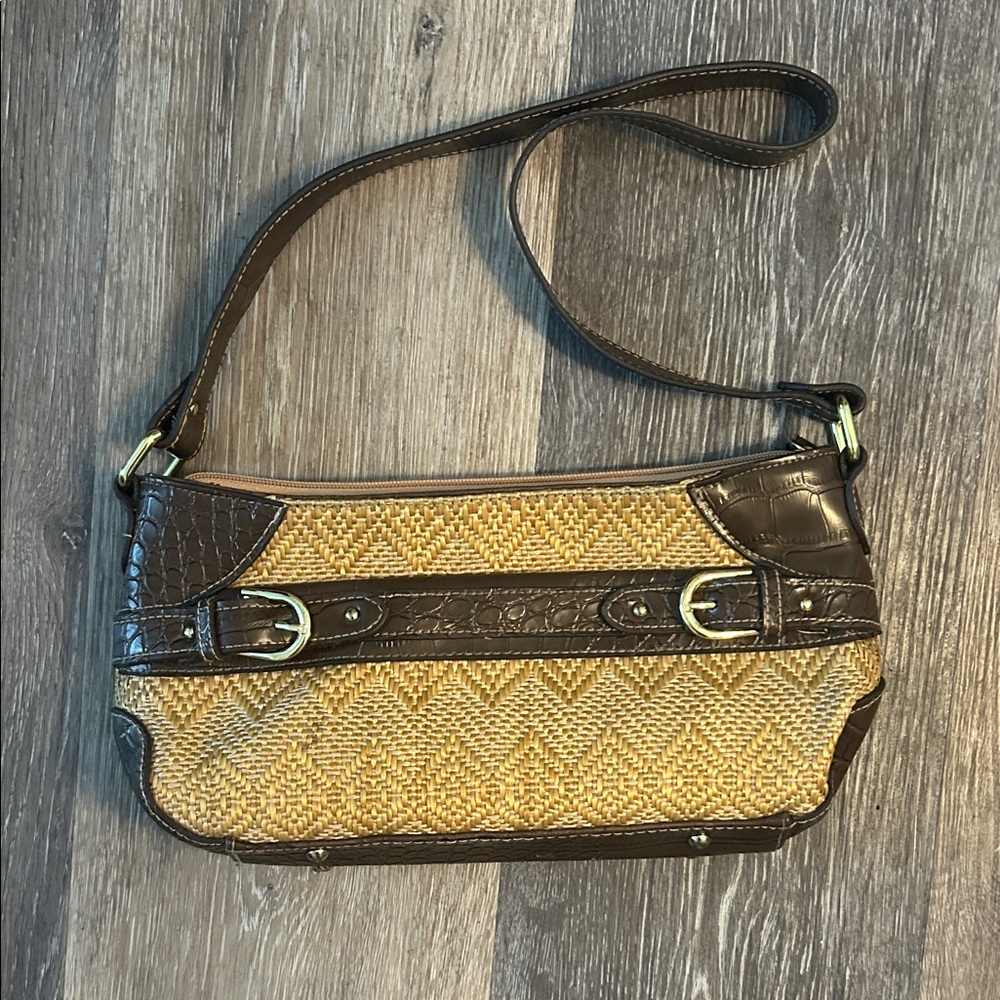 Brown and Tan Woven Shoulder Bag